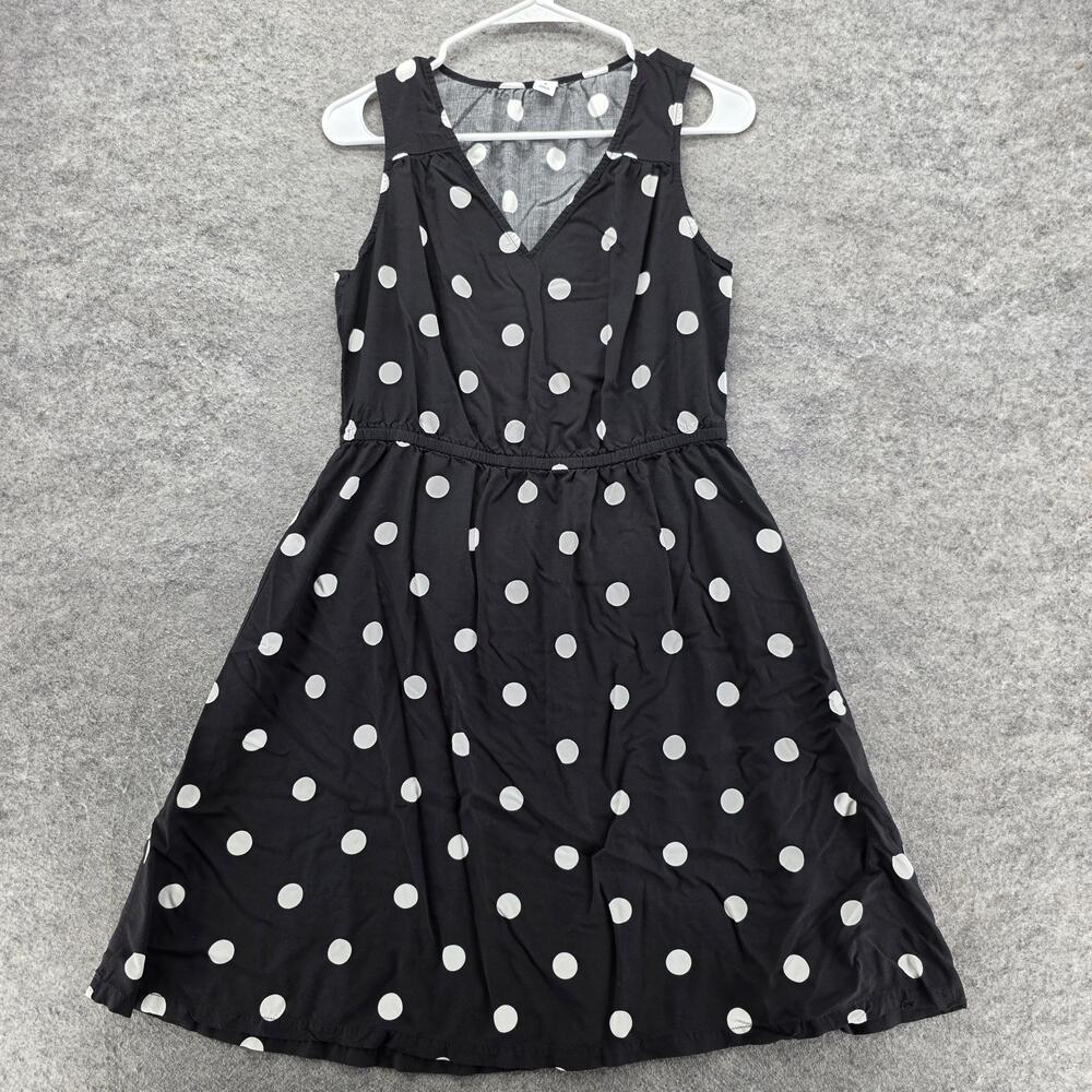 Old Navy Dress Womens Medium Black White Polka Dot A-Line Sleeveless V-Neck